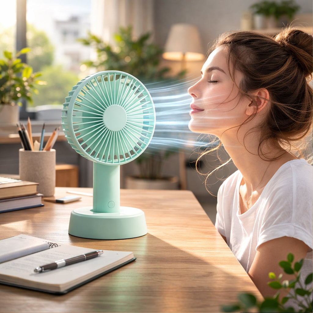 Portable handheld fan with battery included – lightweight & easy to carry