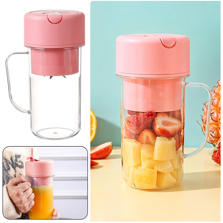 Portable usb rechargeable juicer with handle & straw - 420ml