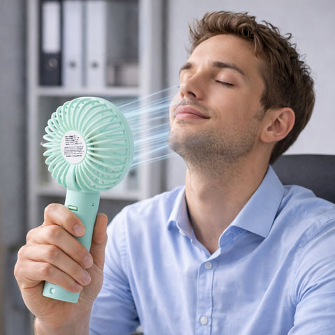 Portable handheld fan with battery included – lightweight & easy to carry